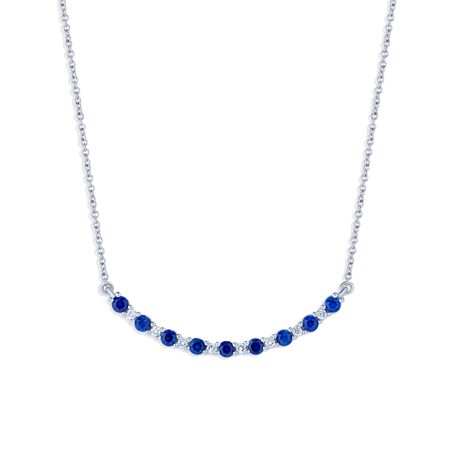 Sabel Collection 18K White Gold Sapphire and Diamond Smiley Bar Necklace